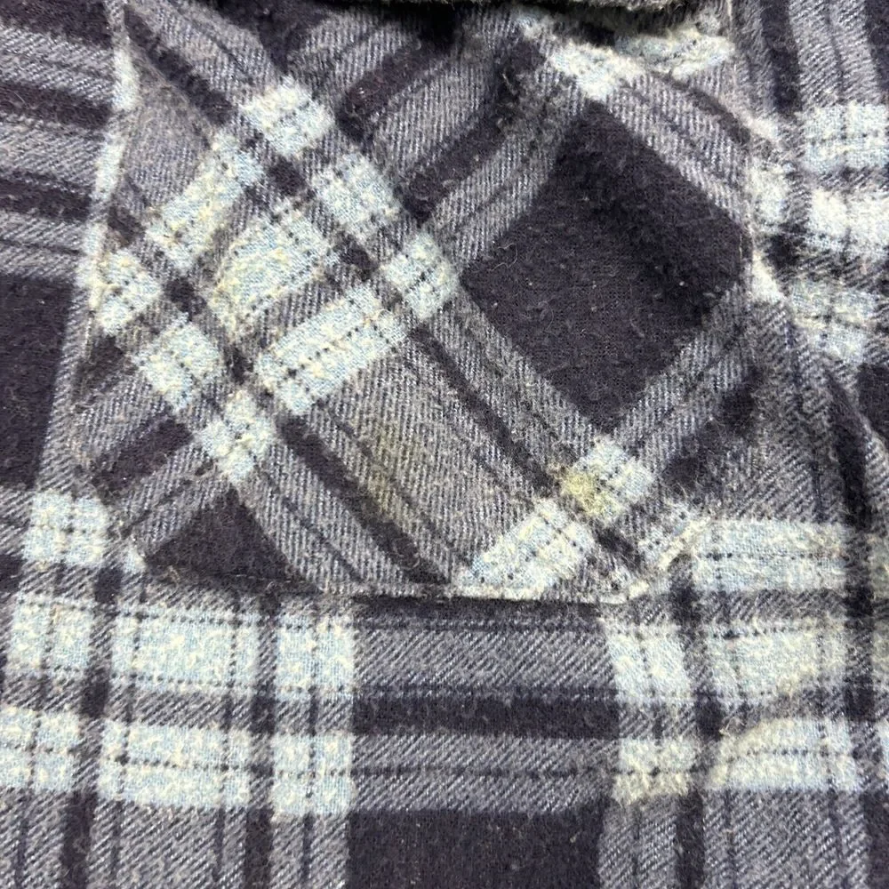 VTG Open Trails Shacket Men Large Blue Plaid Flannel‎ Shirt Jacket Long Sleeve